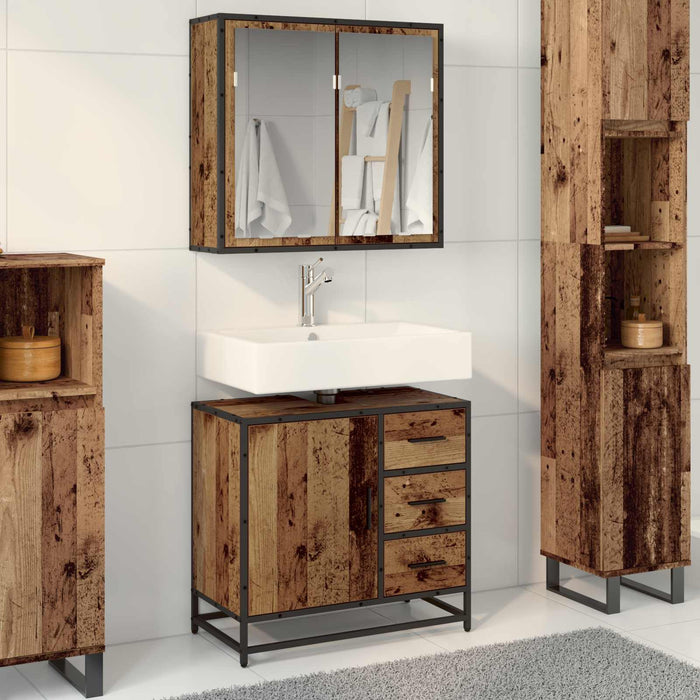 Set de mobilier pentru baie 2 pcs Lemn Vechi Lemn compozit - WALTI WALTI