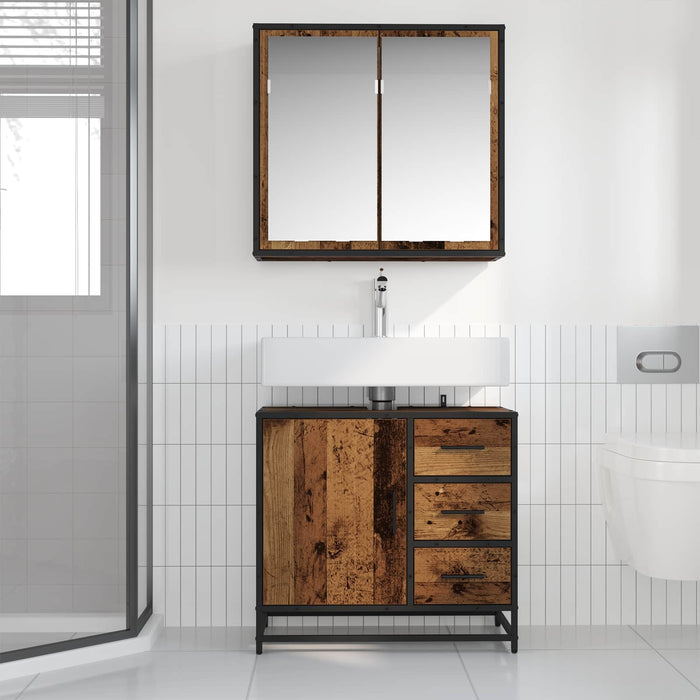 Set de mobilier pentru baie 2 pcs Lemn Vechi Lemn compozit - WALTI WALTI