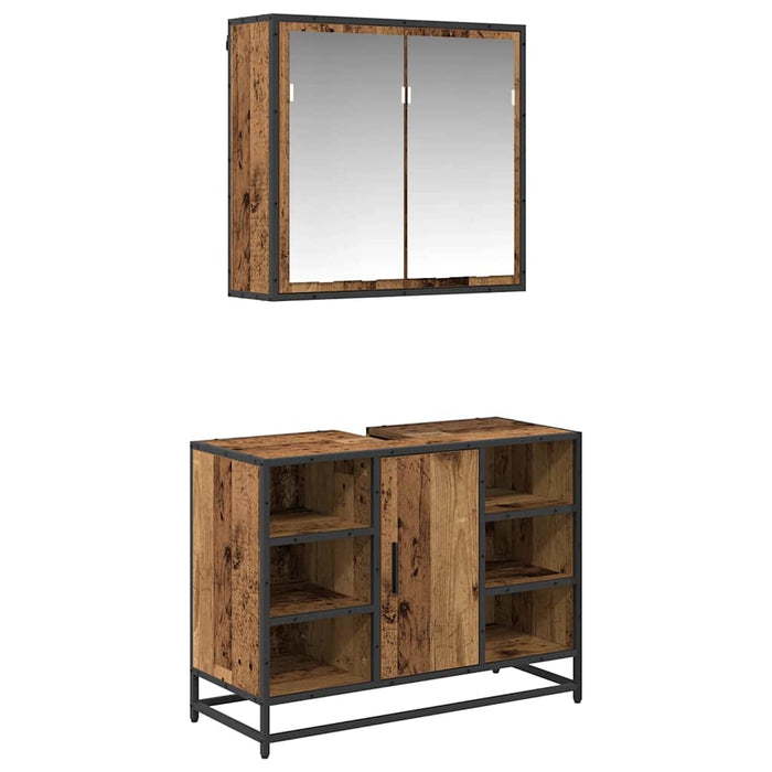 Set de mobilier pentru baie 2 pcs Lemn Vechi Lemn compozit - WALTI WALTI