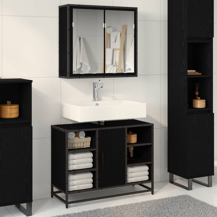 Set de mobilier pentru baie 2 pcs Stejar Negru Lemn compozit - WALTI WALTI