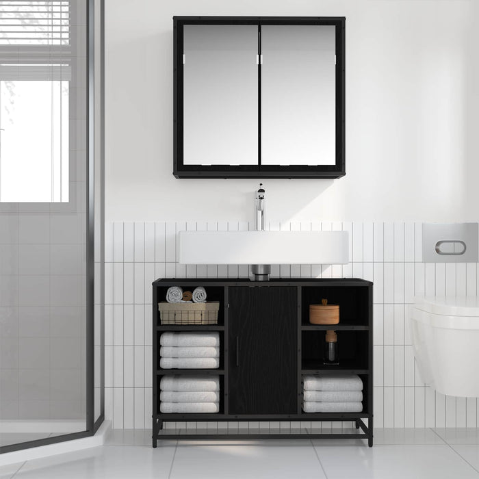 Set de mobilier pentru baie 2 pcs Stejar Negru Lemn compozit - WALTI WALTI