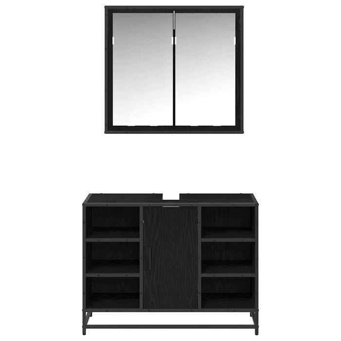 Set de mobilier pentru baie 2 pcs Stejar Negru Lemn compozit - WALTI WALTI