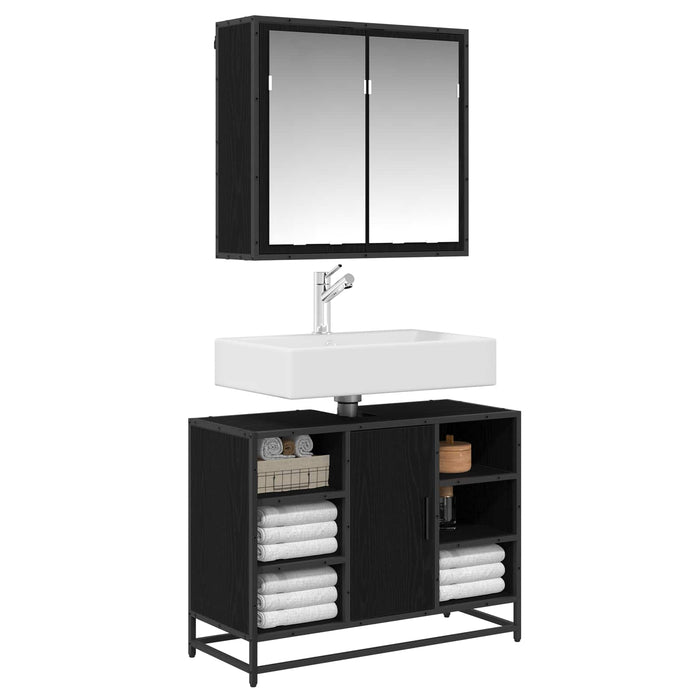 Set de mobilier pentru baie 2 pcs Stejar Negru Lemn compozit - WALTI WALTI