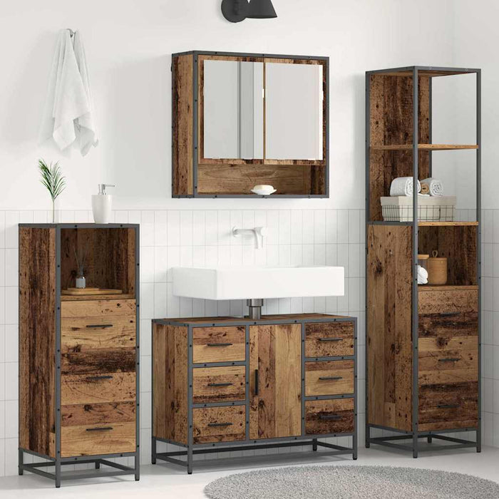 Set de mobilier pentru baie 4 pcs Lemn Vechi Lemn compozit - WALTI WALTI