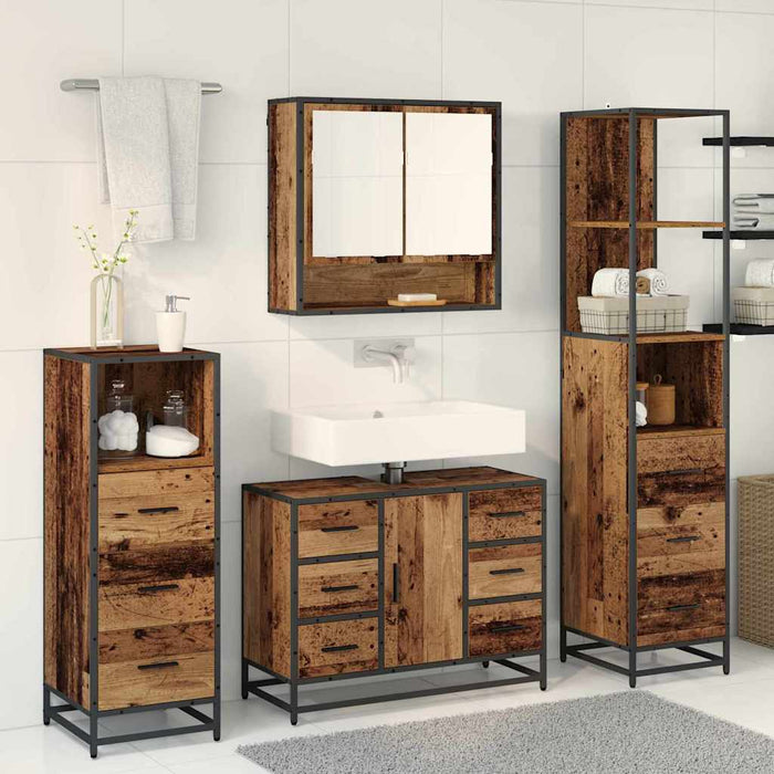 Set de mobilier pentru baie 4 pcs Lemn Vechi Lemn compozit - WALTI WALTI