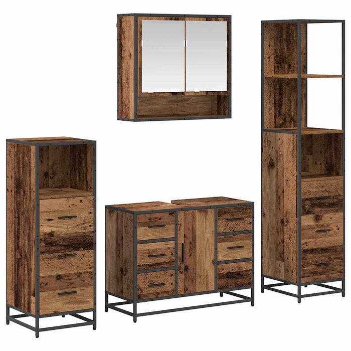 Set de mobilier pentru baie 4 pcs Lemn Vechi Lemn compozit - WALTI WALTI