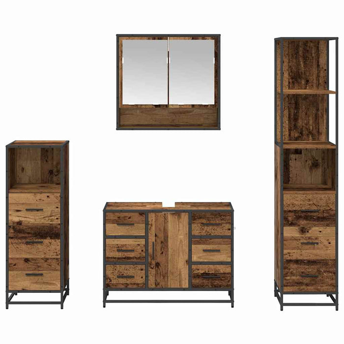 Set de mobilier pentru baie 4 pcs Lemn Vechi Lemn compozit - WALTI WALTI