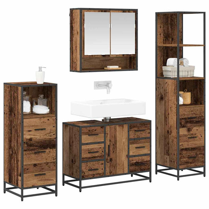 Set de mobilier pentru baie 4 pcs Lemn Vechi Lemn compozit - WALTI WALTI