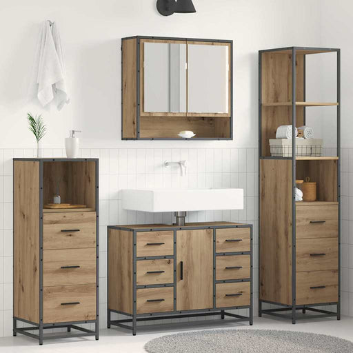Set de mobilier pentru baie cu sertar 4 pcs Stejar Artizanal - WALTI WALTI