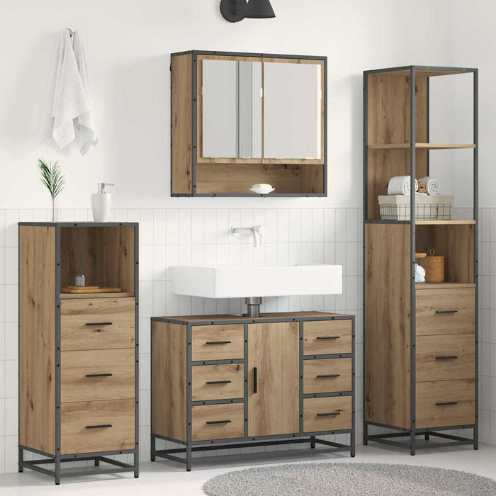 Set de mobilier pentru baie cu sertar 4 pcs Stejar Artizanal - WALTI WALTI