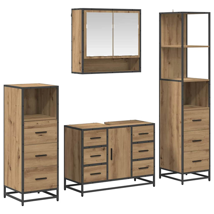 Set de mobilier pentru baie cu sertar 4 pcs Stejar Artizanal - WALTI WALTI