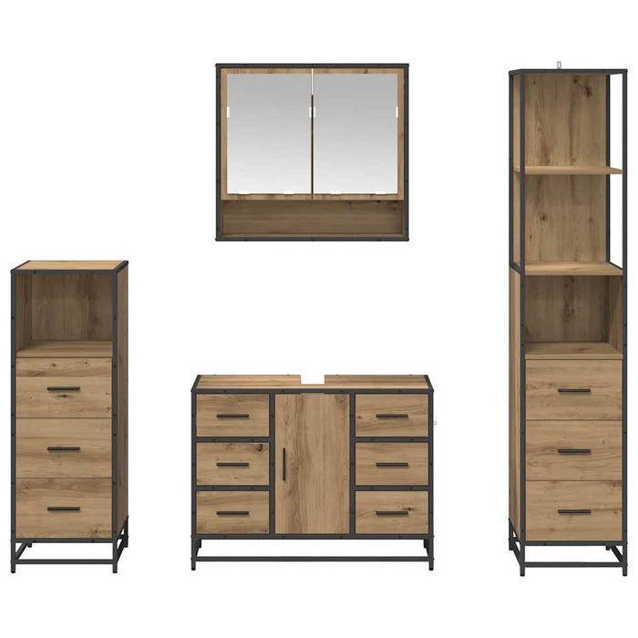Set de mobilier pentru baie cu sertar 4 pcs Stejar Artizanal - WALTI WALTI
