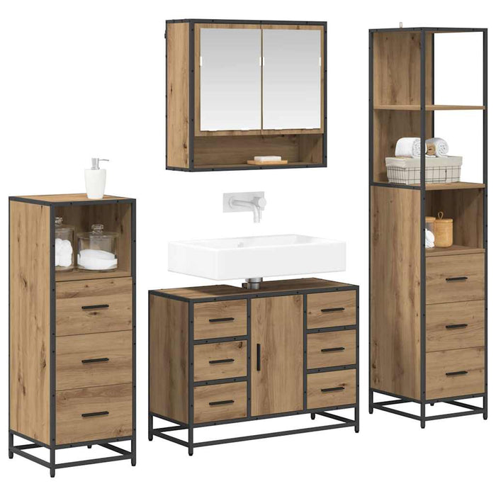 Set de mobilier pentru baie cu sertar 4 pcs Stejar Artizanal - WALTI WALTI