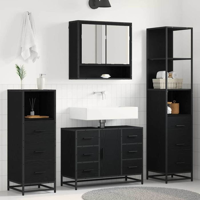 Set de mobilier pentru baie 4 pcs Stejar negru 80 x 33 x 60 cm - WALTI WALTI