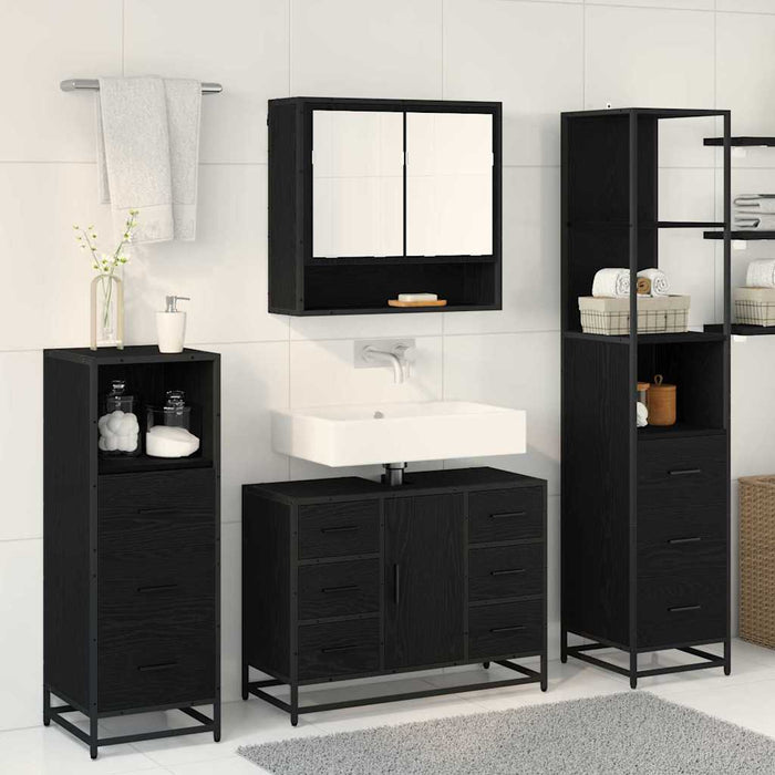 Set de mobilier pentru baie 4 pcs Stejar negru 80 x 33 x 60 cm - WALTI WALTI