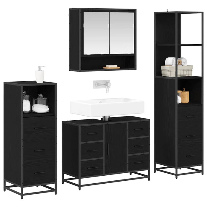 Set de mobilier pentru baie 4 pcs Stejar negru 80 x 33 x 60 cm - WALTI WALTI