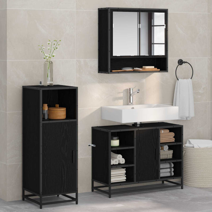 Set de mobilier pentru baie 3 pcs Stejar Negru Lemn compozit - WALTI WALTI