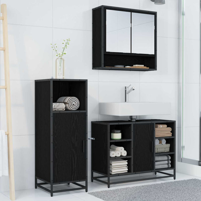 Set de mobilier pentru baie 3 pcs Stejar Negru Lemn compozit - WALTI WALTI