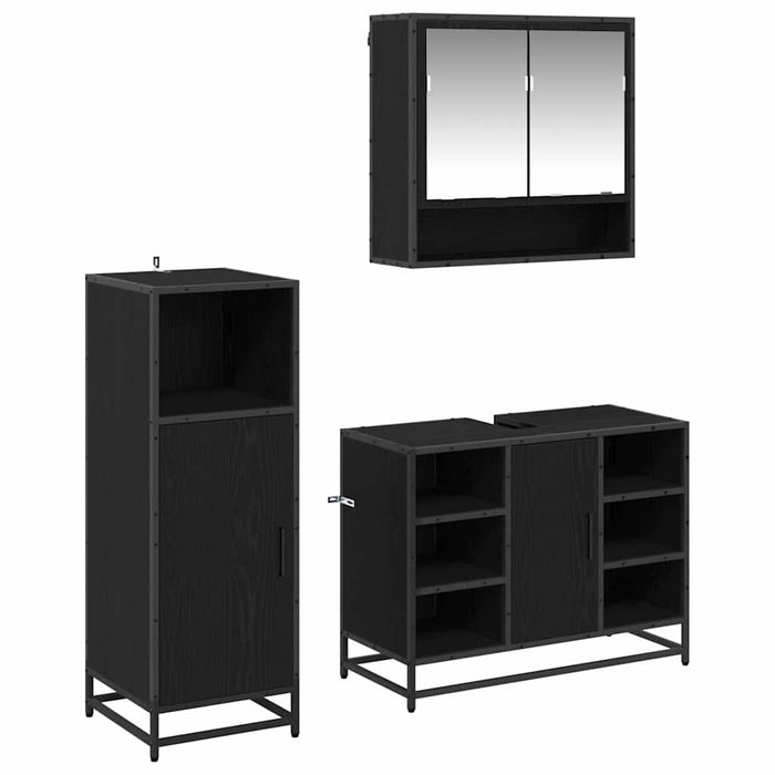 Set de mobilier pentru baie 3 pcs Stejar Negru Lemn compozit - WALTI WALTI