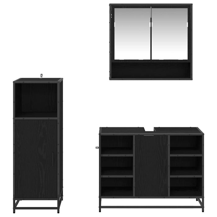 Set de mobilier pentru baie 3 pcs Stejar Negru Lemn compozit - WALTI WALTI