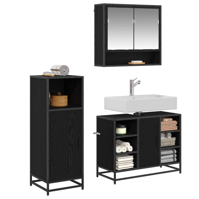 Set de mobilier pentru baie 3 pcs Stejar Negru Lemn compozit - WALTI WALTI