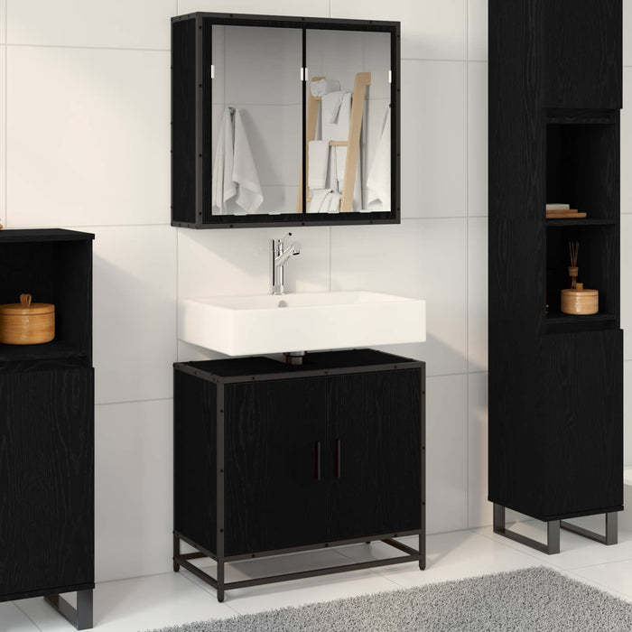 Set de mobilier pentru baie 2 pcs Stejar Negru Lemn compozit - WALTI WALTI