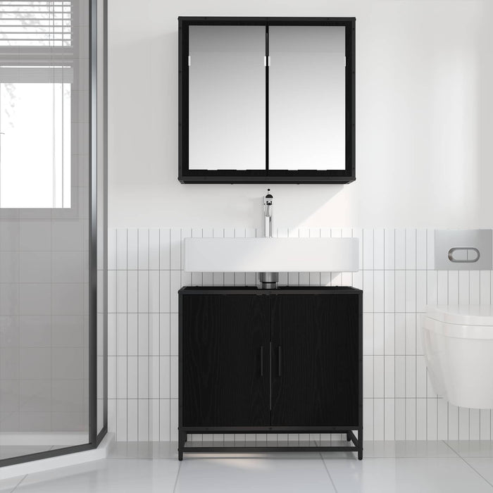 Set de mobilier pentru baie 2 pcs Stejar Negru Lemn compozit - WALTI WALTI
