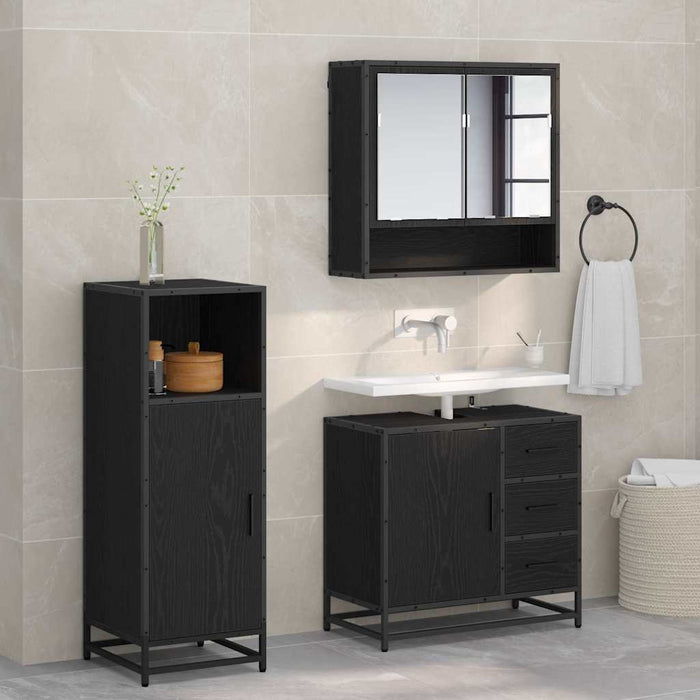 Set de mobilier pentru baie 3 pcs Stejar Negru Lemn compozit - WALTI WALTI