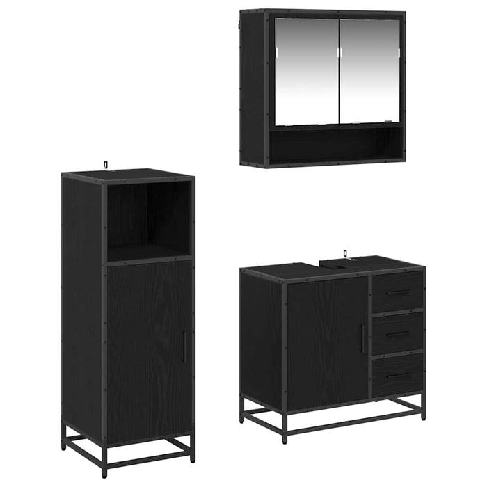 Set de mobilier pentru baie 3 pcs Stejar Negru Lemn compozit - WALTI WALTI