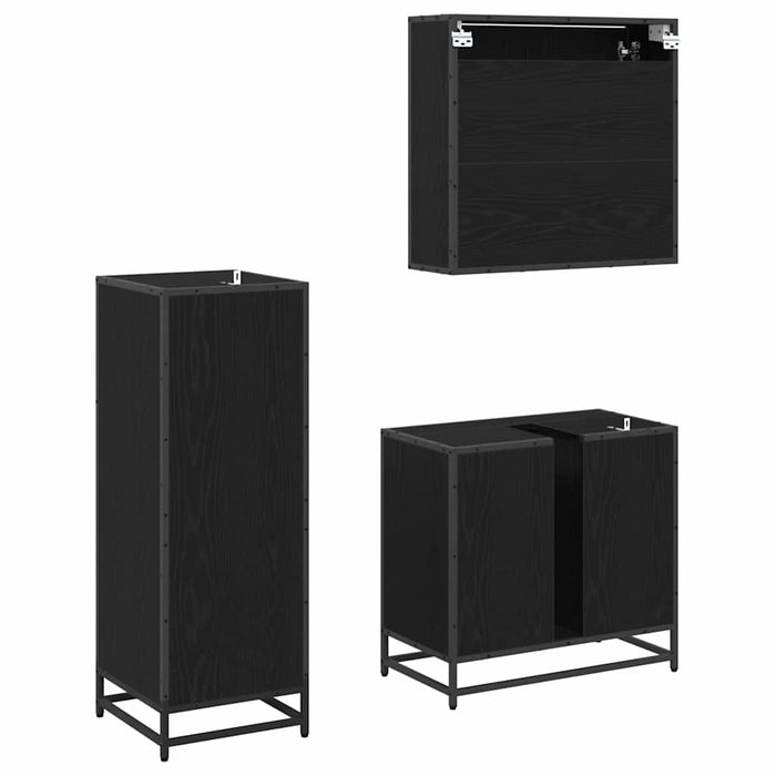Set de mobilier pentru baie 3 pcs Stejar Negru Lemn compozit - WALTI WALTI