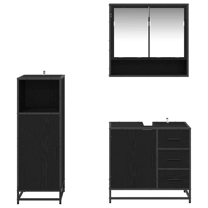 Set de mobilier pentru baie 3 pcs Stejar Negru Lemn compozit - WALTI WALTI