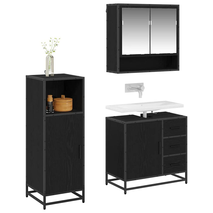 Set de mobilier pentru baie 3 pcs Stejar Negru Lemn compozit - WALTI WALTI