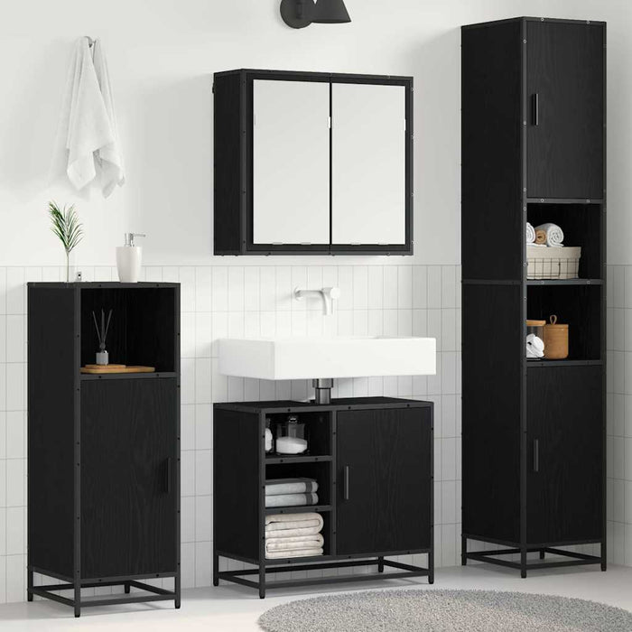 Set de mobilier pentru baie 4 pcs Stejar Negru Lemn compozit - WALTI WALTI