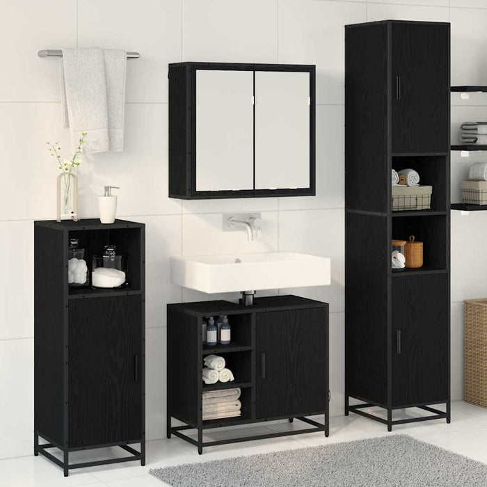 Set de mobilier pentru baie 4 pcs Stejar Negru Lemn compozit - WALTI WALTI