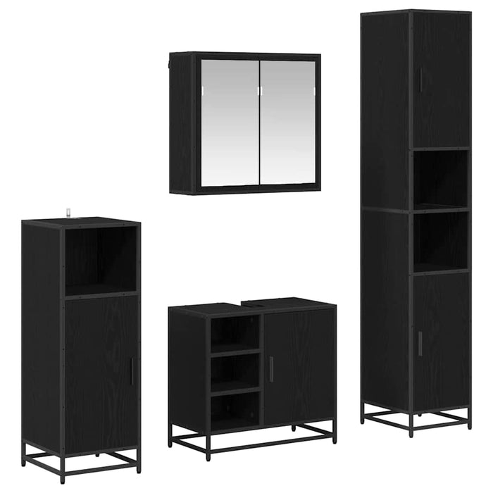 Set de mobilier pentru baie 4 pcs Stejar Negru Lemn compozit - WALTI WALTI