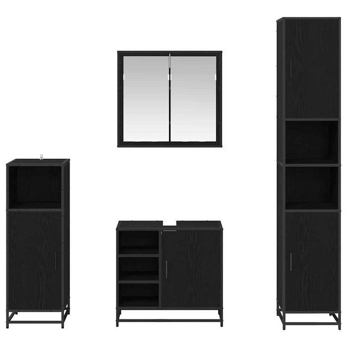 Set de mobilier pentru baie 4 pcs Stejar Negru Lemn compozit - WALTI WALTI