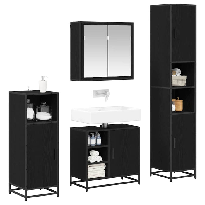 Set de mobilier pentru baie 4 pcs Stejar Negru Lemn compozit - WALTI WALTI