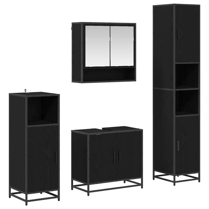 Set de mobilier pentru baie 4 pcs Stejar Negru Lemn compozit - WALTI WALTI