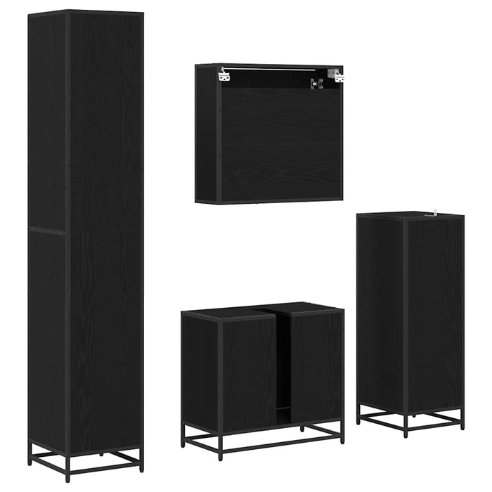 Set de mobilier pentru baie 4 pcs Stejar Negru Lemn compozit - WALTI WALTI