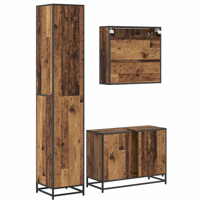Set de mobilier pentru baie 3 pcs Lemn Vechi Lemn compozit - WALTI WALTI