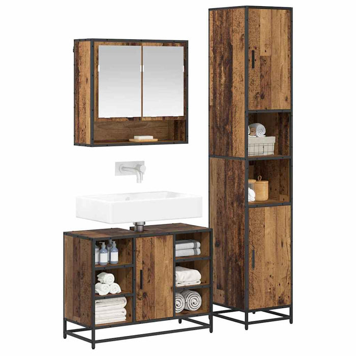 Set de mobilier pentru baie 3 pcs Lemn Vechi Lemn compozit - WALTI WALTI