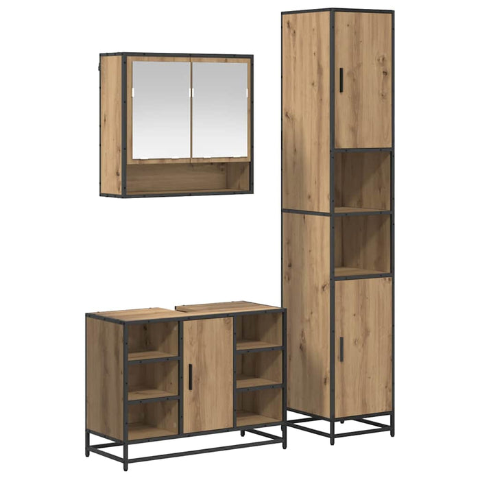 Set de mobilier pentru baie cu raft 3 pcs Stejar Artizanal WALTI