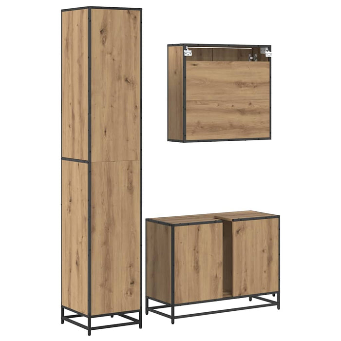 Set de mobilier pentru baie cu raft 3 pcs Stejar Artizanal WALTI