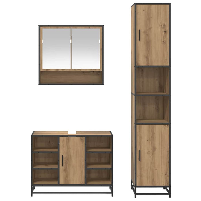 Set de mobilier pentru baie cu raft 3 pcs Stejar Artizanal WALTI