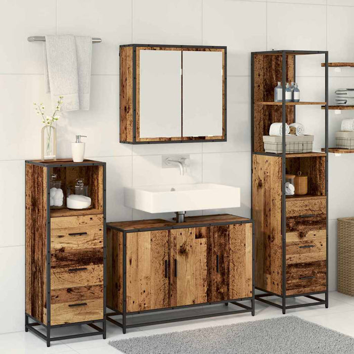 Set de mobilier pentru baie 4 pcs Lemn Vechi Lemn compozit - WALTI WALTI