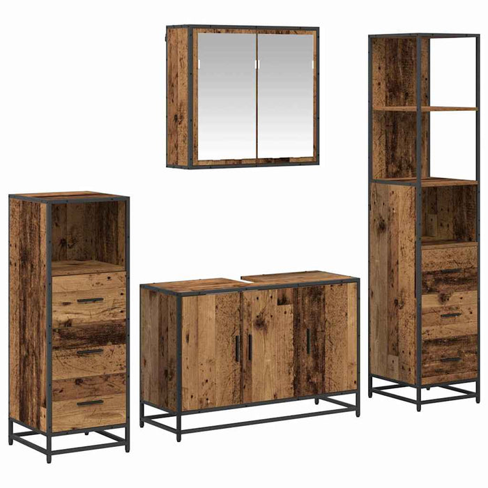 Set de mobilier pentru baie 4 pcs Lemn Vechi Lemn compozit - WALTI WALTI