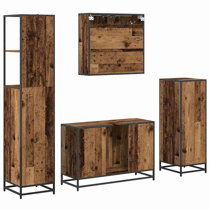 Set de mobilier pentru baie 4 pcs Lemn Vechi Lemn compozit - WALTI WALTI
