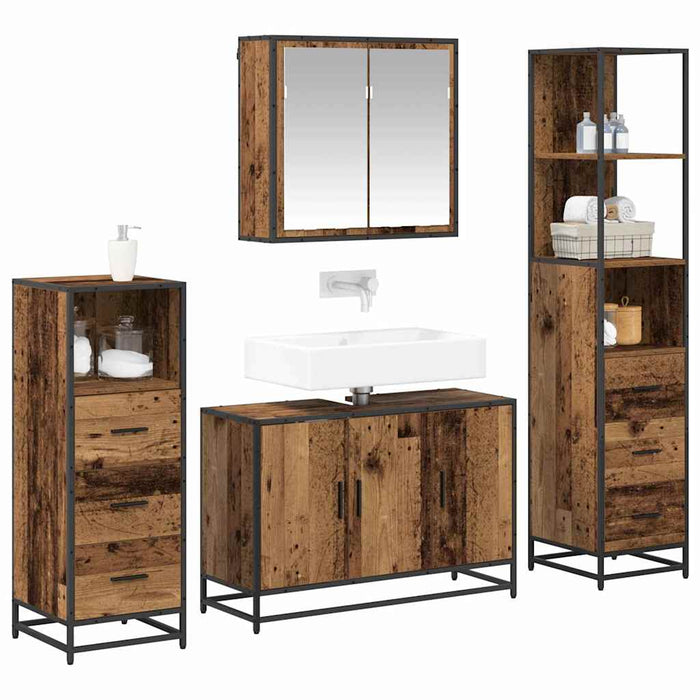 Set de mobilier pentru baie 4 pcs Lemn Vechi Lemn compozit - WALTI WALTI