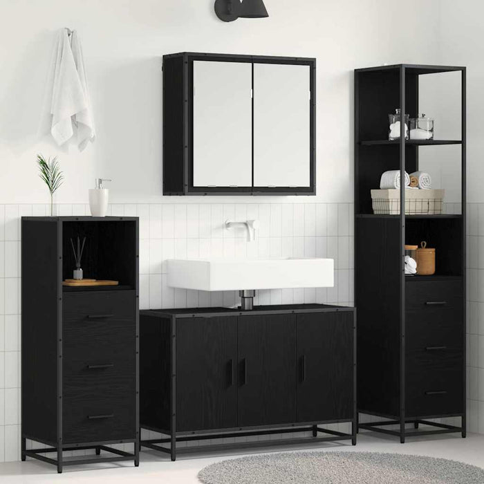 Set de mobilier pentru baie 4 pcs Stejar Negru Lemn compozit - WALTI WALTI