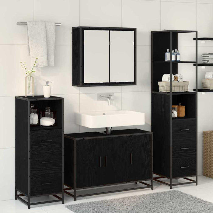 Set de mobilier pentru baie 4 pcs Stejar Negru Lemn compozit - WALTI WALTI